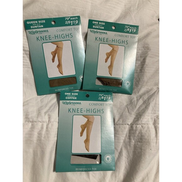 Walgreens Accessories - Walgreens Knee Highs Reinforced Toe One Size & Queen Lot of 3 NEW Suntan Coffee
